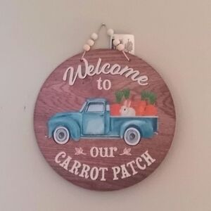 All🐥3/$25🐰"Welcome to our Carrot Patch" Blue Truck Wood & Bead Wall Decor NWT